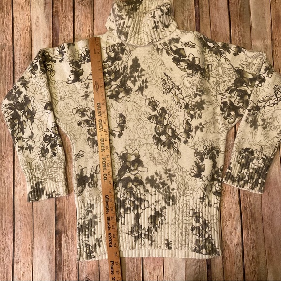 J-Jill L Petite Angora Blend Ribbed Turtleneck Sweater Cream/Gray/Green - Picture 2 of 9